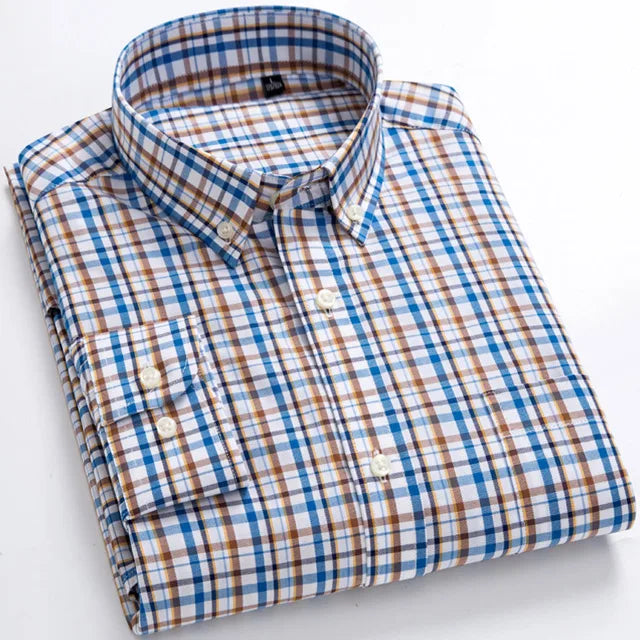 Gingham Check Long‑Sleeve Cotton Shirt — Smart‑Casual Standard Fit