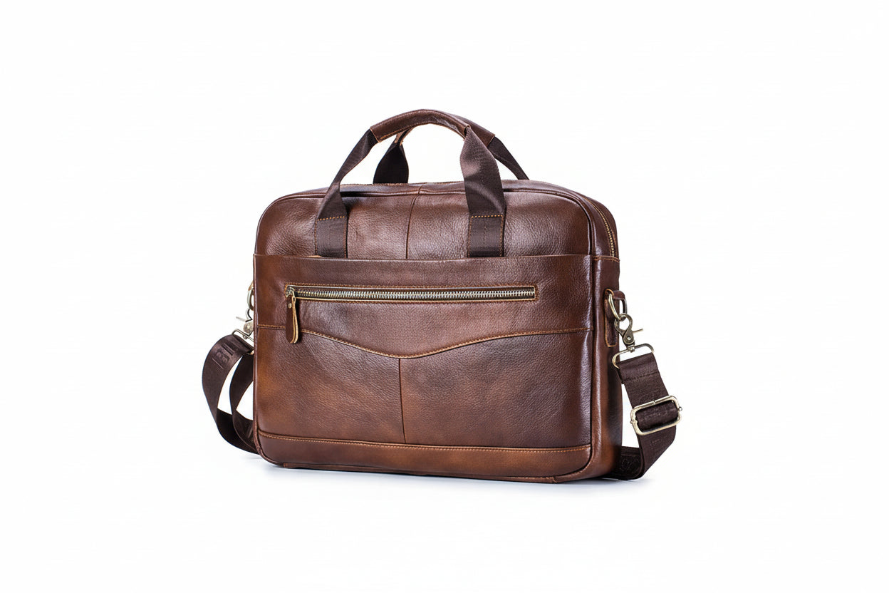 Genuine Cowhide Messenger Bag — Large Capacity