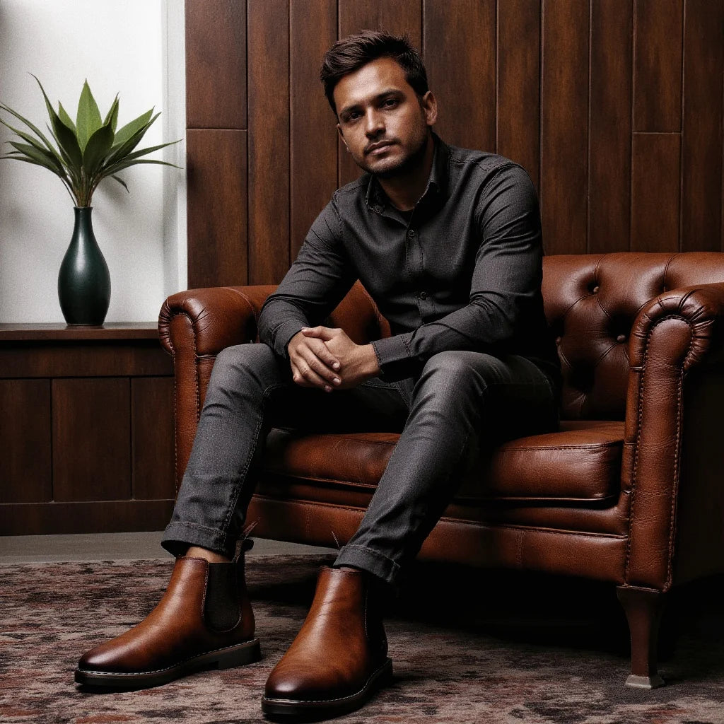 Retro Faux‑Leather Chelsea Boots — Brown Ankle Slip‑Ons