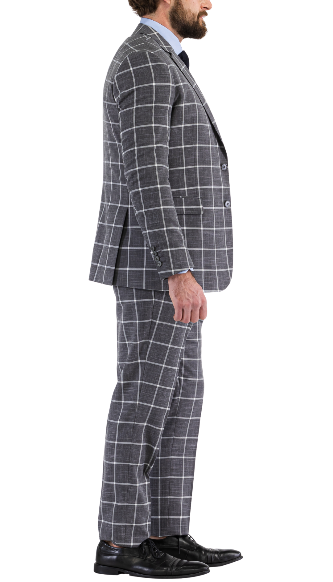 Grey Plaid Slim‑Fit Suit – Contrast Vest Edition