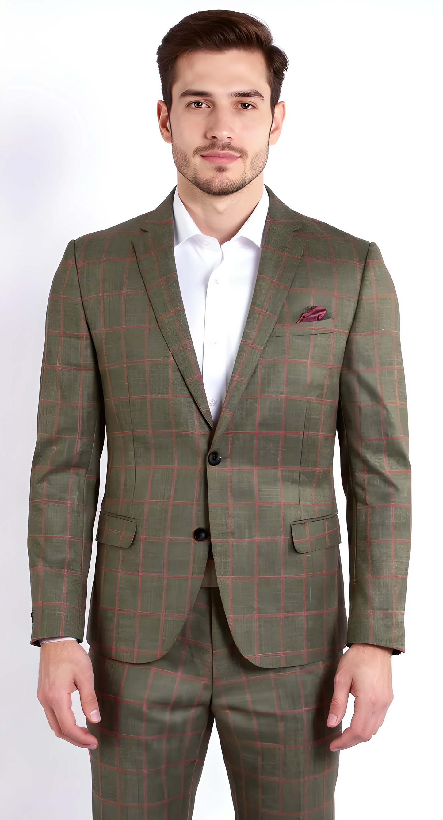 Red Checker Slim Fit Suit