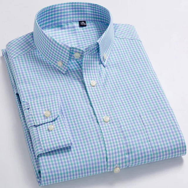 Gingham Check Long‑Sleeve Cotton Shirt — Smart‑Casual Standard Fit