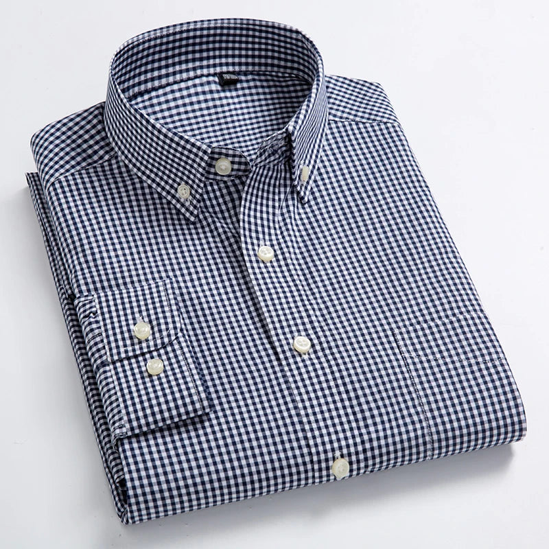 Gingham Check Long‑Sleeve Cotton Shirt — Smart‑Casual Standard Fit