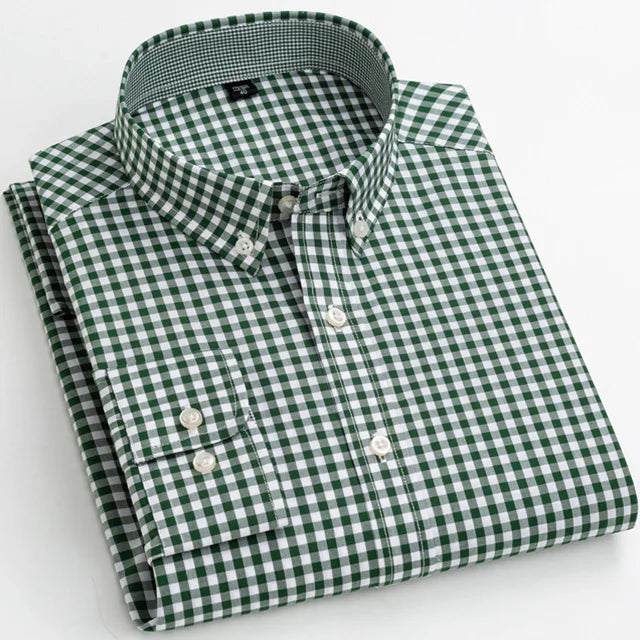 Gingham Check Long‑Sleeve Cotton Shirt — Smart‑Casual Standard Fit