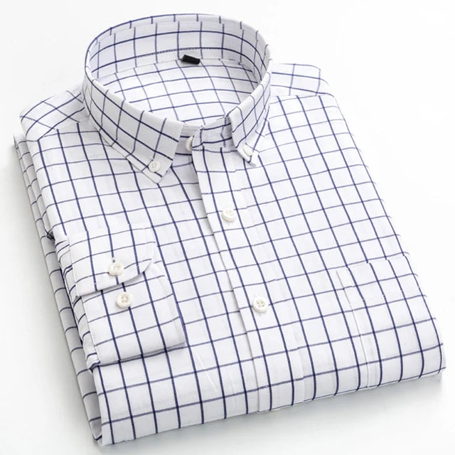 Gingham Check Long‑Sleeve Cotton Shirt — Smart‑Casual Standard Fit