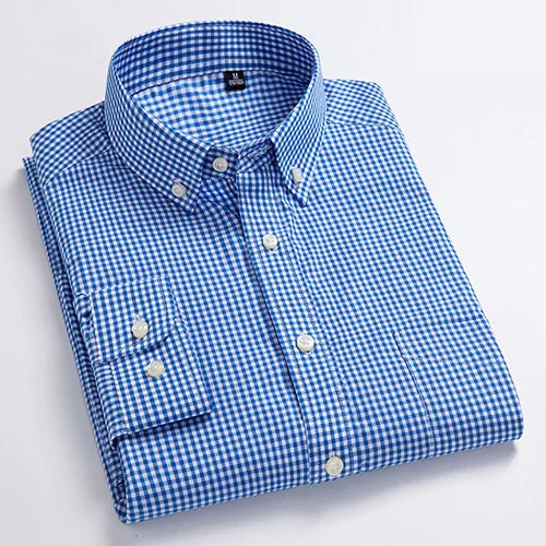 Gingham Check Long‑Sleeve Cotton Shirt — Smart‑Casual Standard Fit