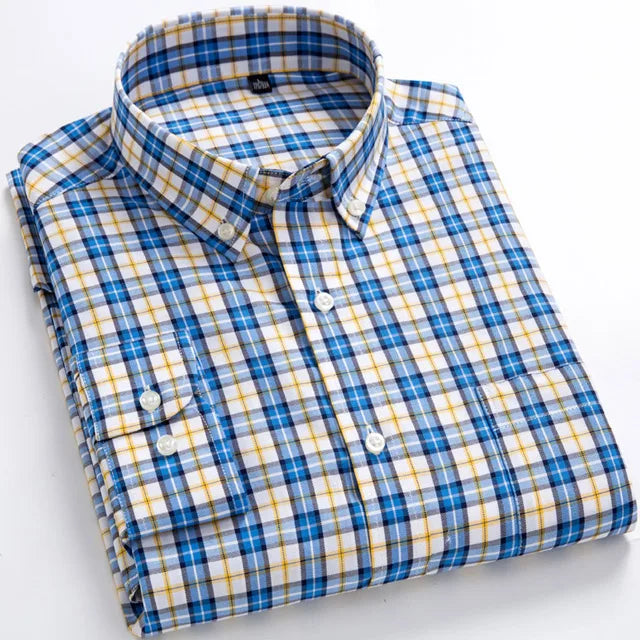 Gingham Check Long‑Sleeve Cotton Shirt — Smart‑Casual Standard Fit