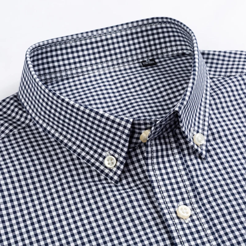 Gingham Check Long‑Sleeve Cotton Shirt — Smart‑Casual Standard Fit