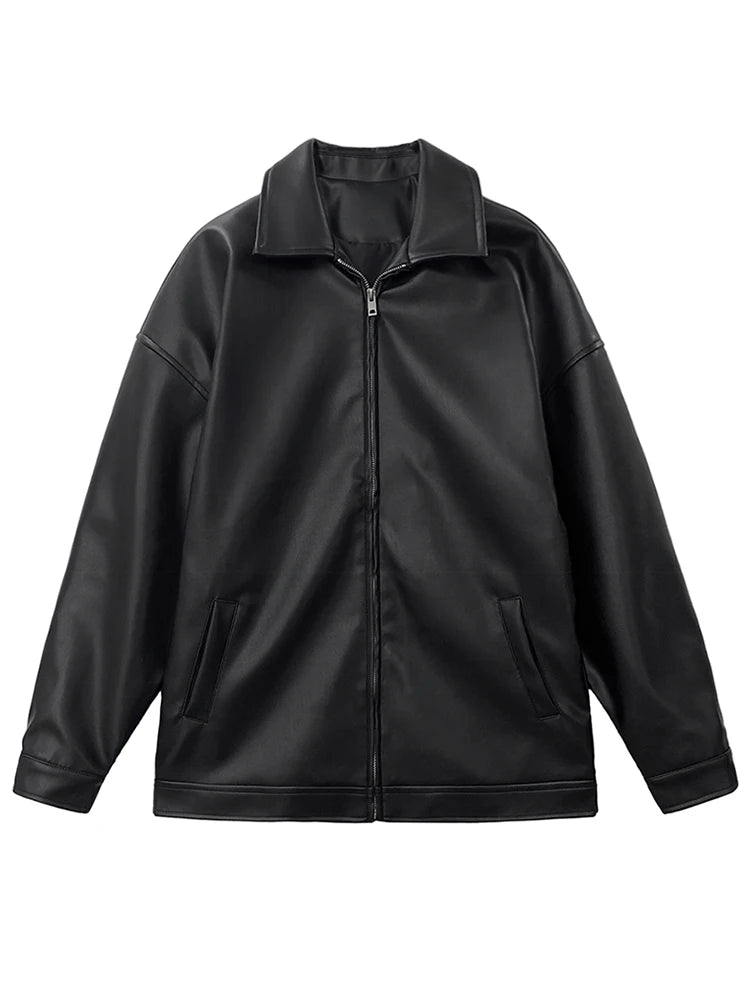 Short Black Faux Leather Jacket — Lightweight Wide‑Fit