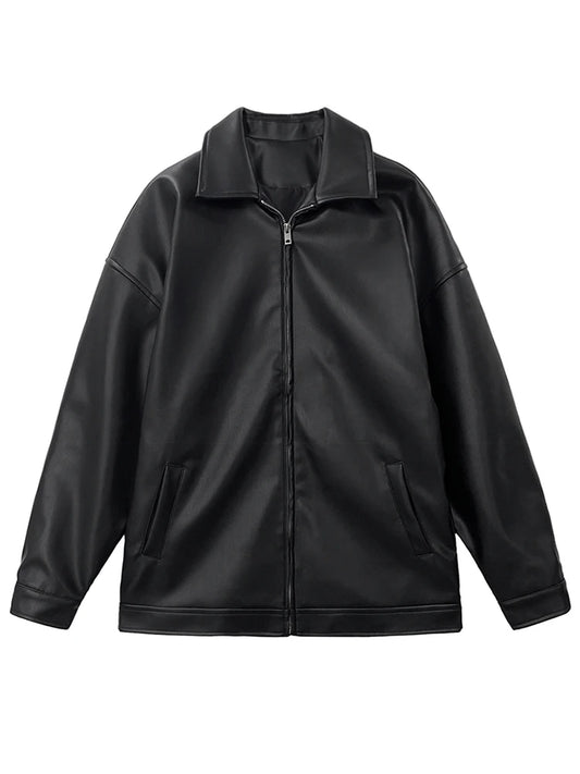 Short Black Faux Leather Jacket — Lightweight Wide‑Fit