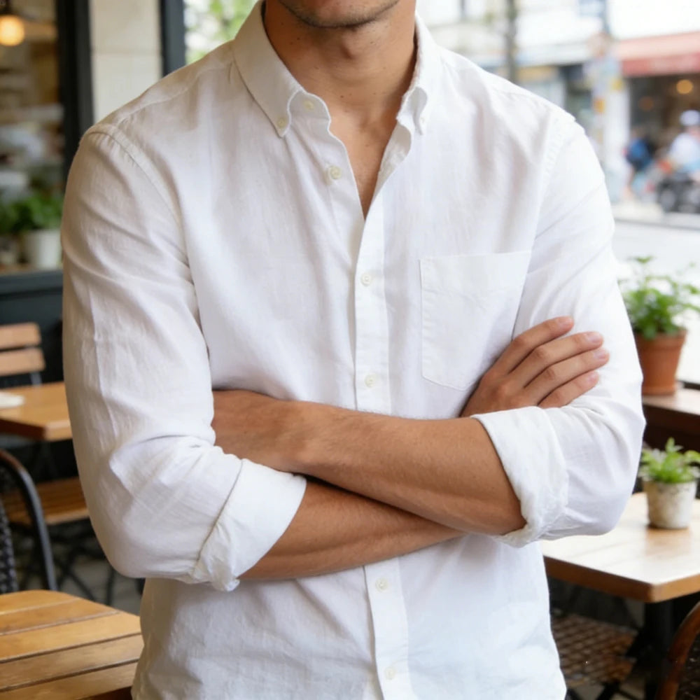 Classic Button-Down Linen Dress Shirt — Casual Fit
