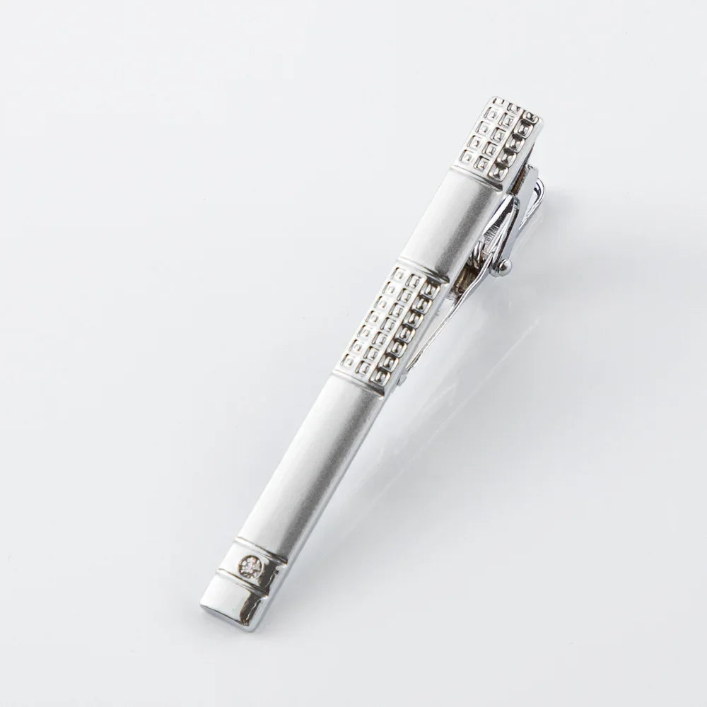 Polished Silver Tie Clip – Crystal Accent