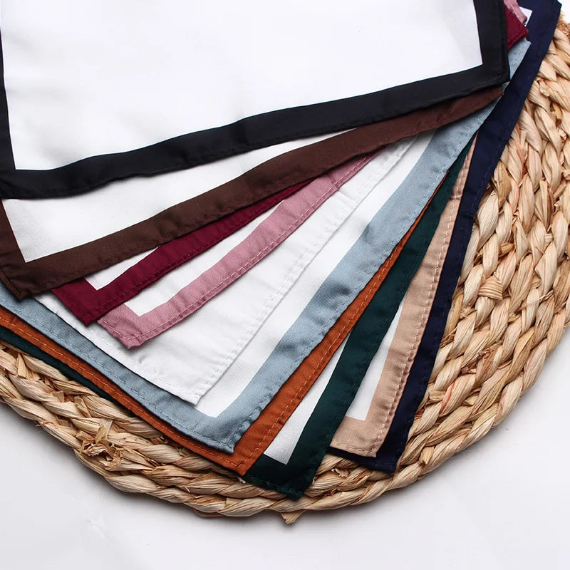 Classic White Solid Border Handkerchief