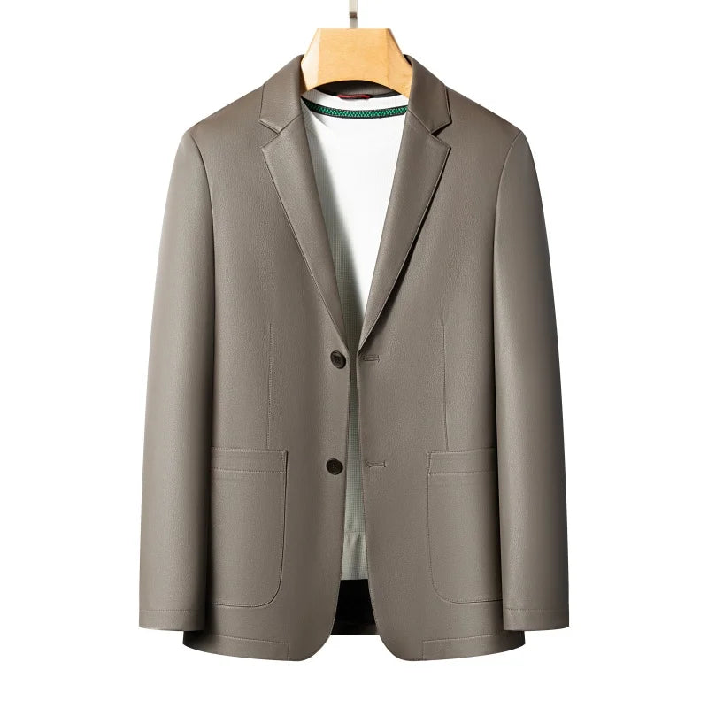 Executive Sheepskin Leather Jacket — Slim‑Fit Turn‑Down Collar