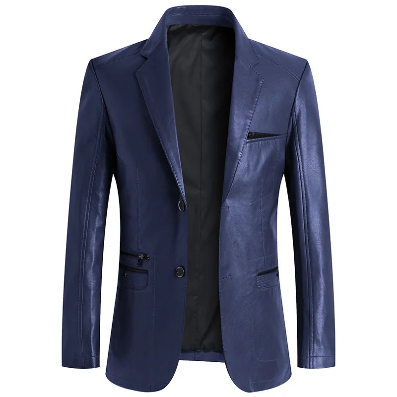 Stand‑Collar Faux Leather Jacket — Casual Solid‑Color Design