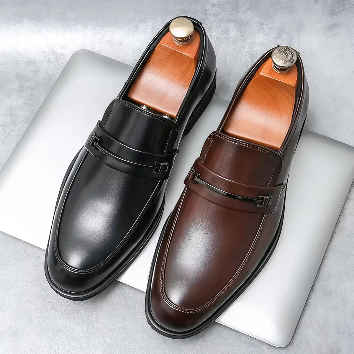 Classic Split‑Leather Slip‑On Loafers