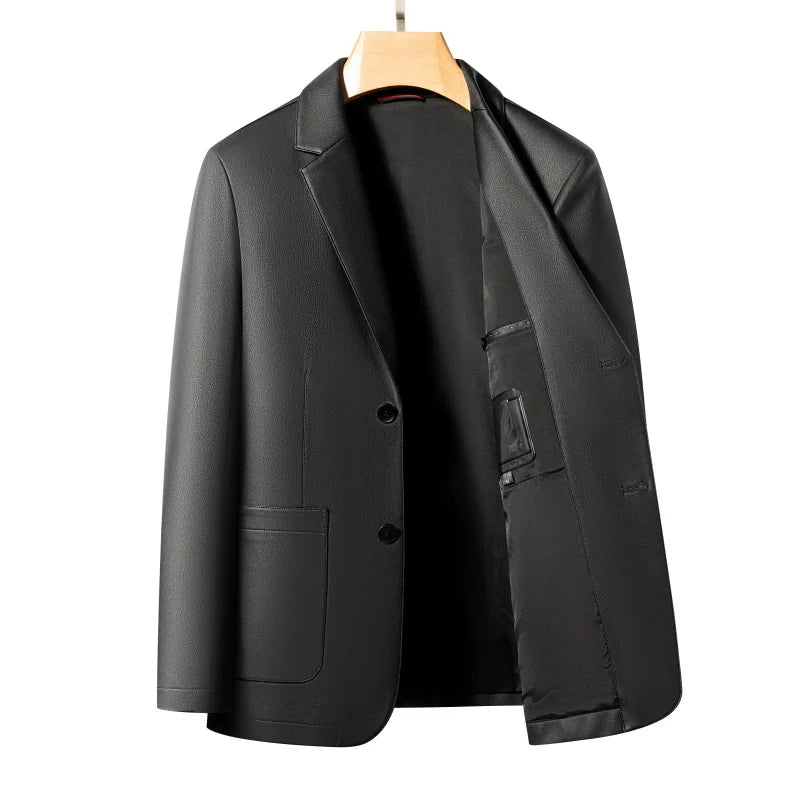 Executive Sheepskin Leather Jacket — Slim‑Fit Turn‑Down Collar