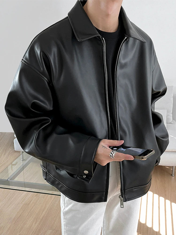 Short Black Faux Leather Jacket — Lightweight Wide‑Fit
