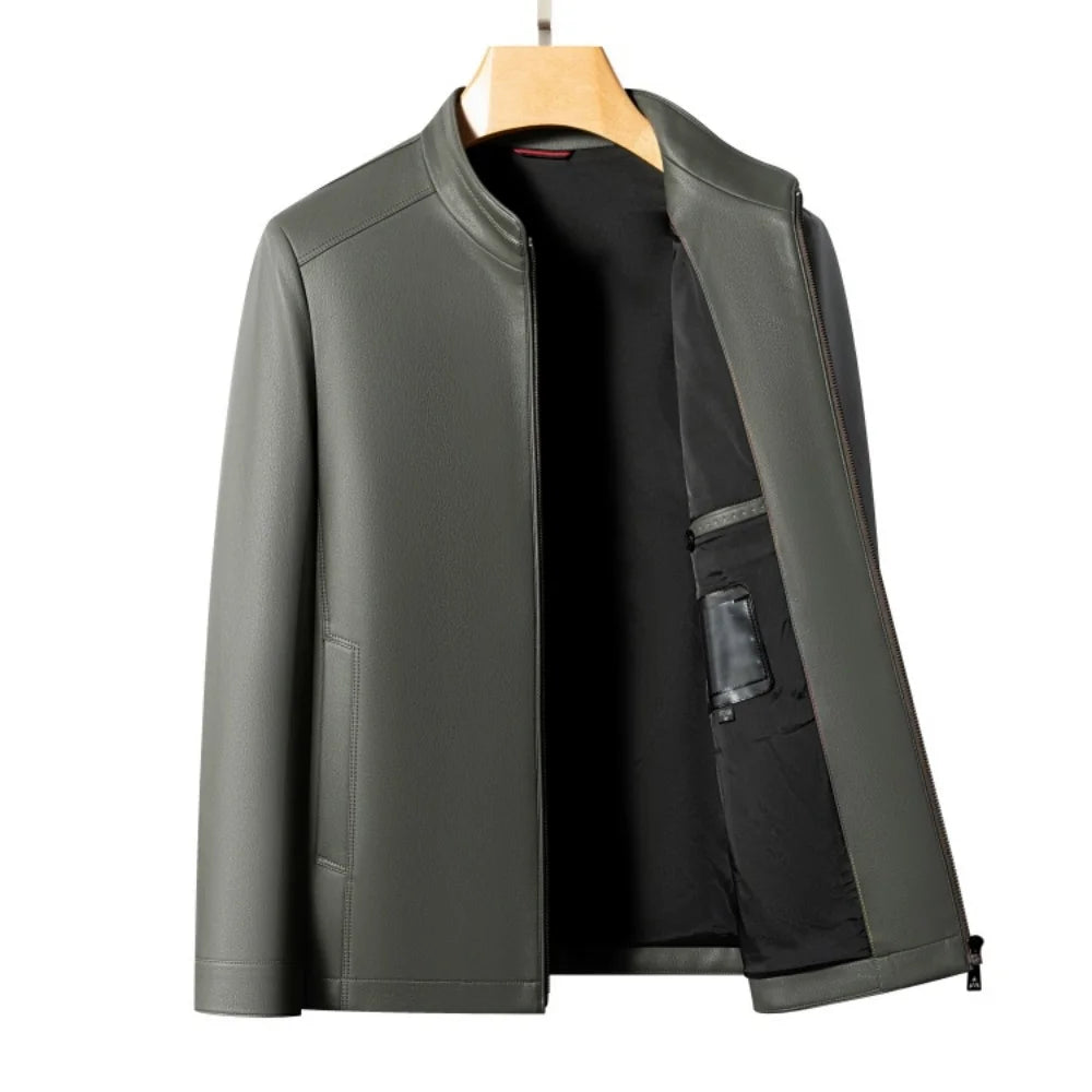 Premium Goatskin Stand‑Collar Leather Jacket