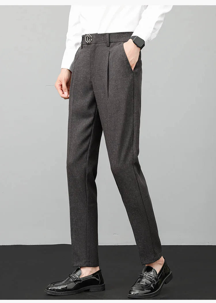 Twill Pleated Linen‑Blend Dress Trousers