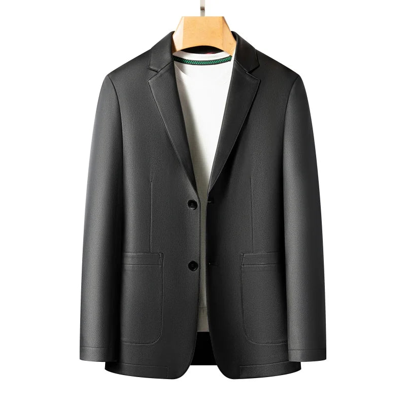 Executive Sheepskin Leather Jacket — Slim‑Fit Turn‑Down Collar