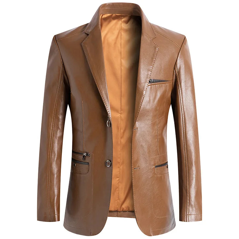 Stand‑Collar Faux Leather Jacket — Casual Solid‑Color Design