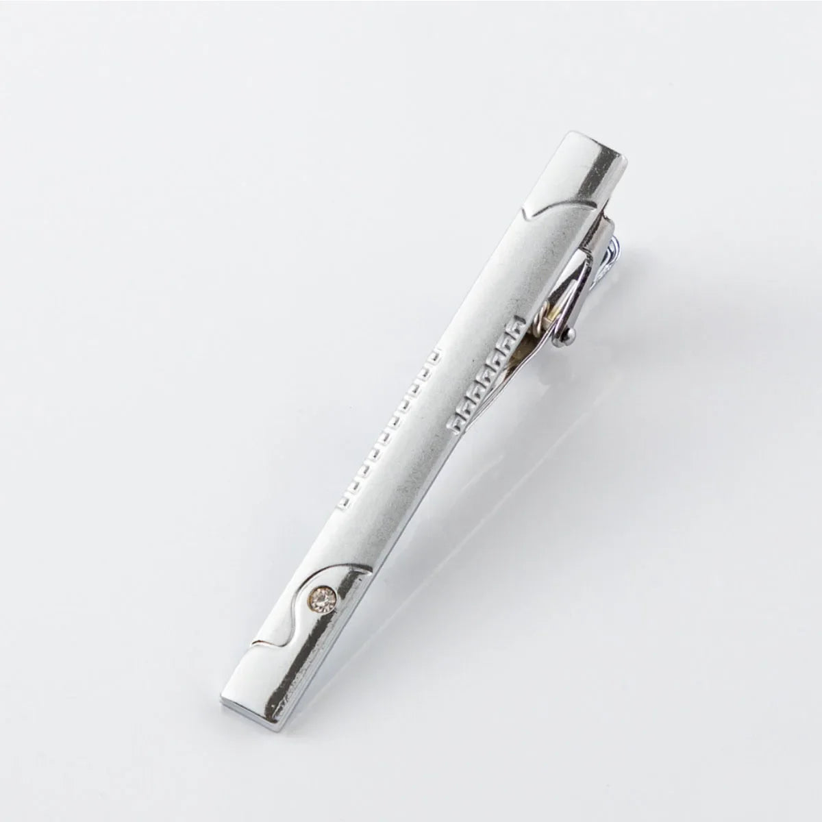 Polished Silver Tie Clip – Crystal Accent