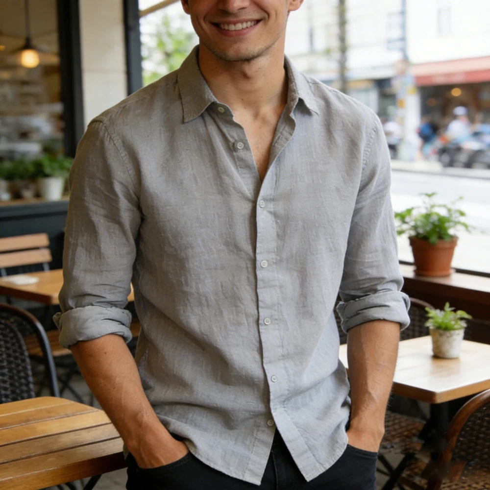 Classic Button-Down Linen Dress Shirt — Casual Fit