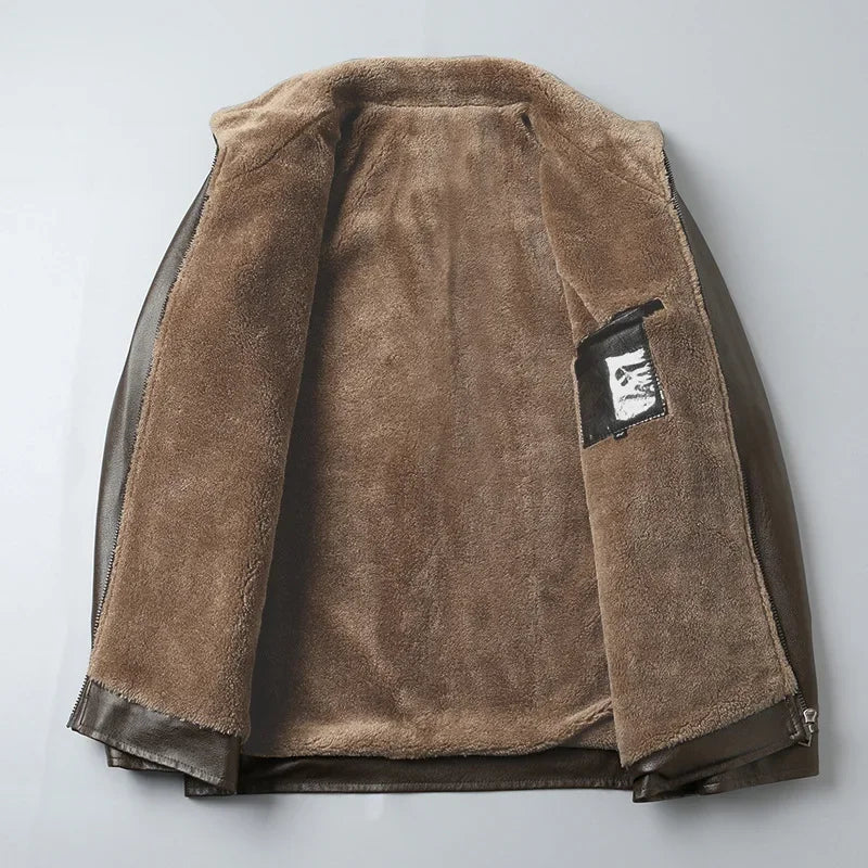 Short Faux‑Leather Jacket with Wool Liner