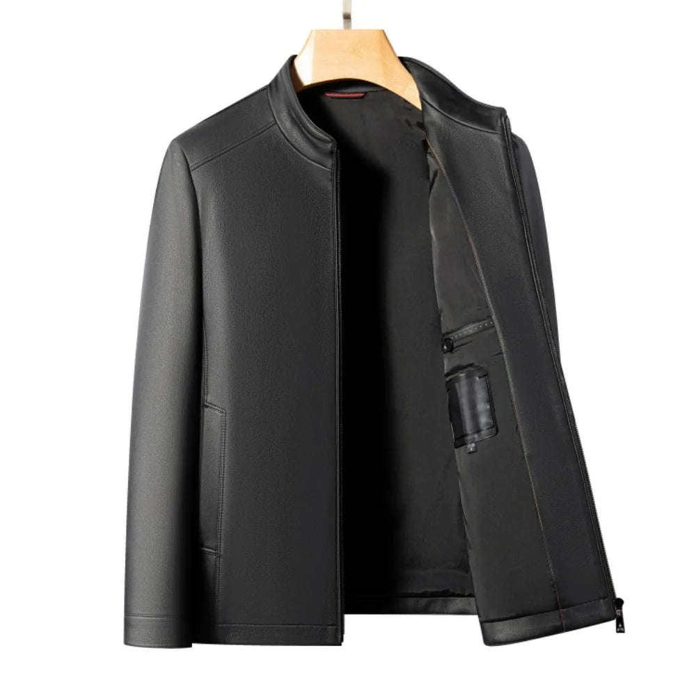 Premium Goatskin Stand‑Collar Leather Jacket