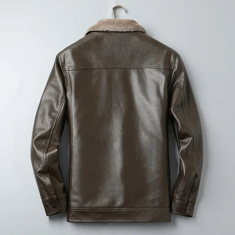 Short Faux‑Leather Jacket with Wool Liner