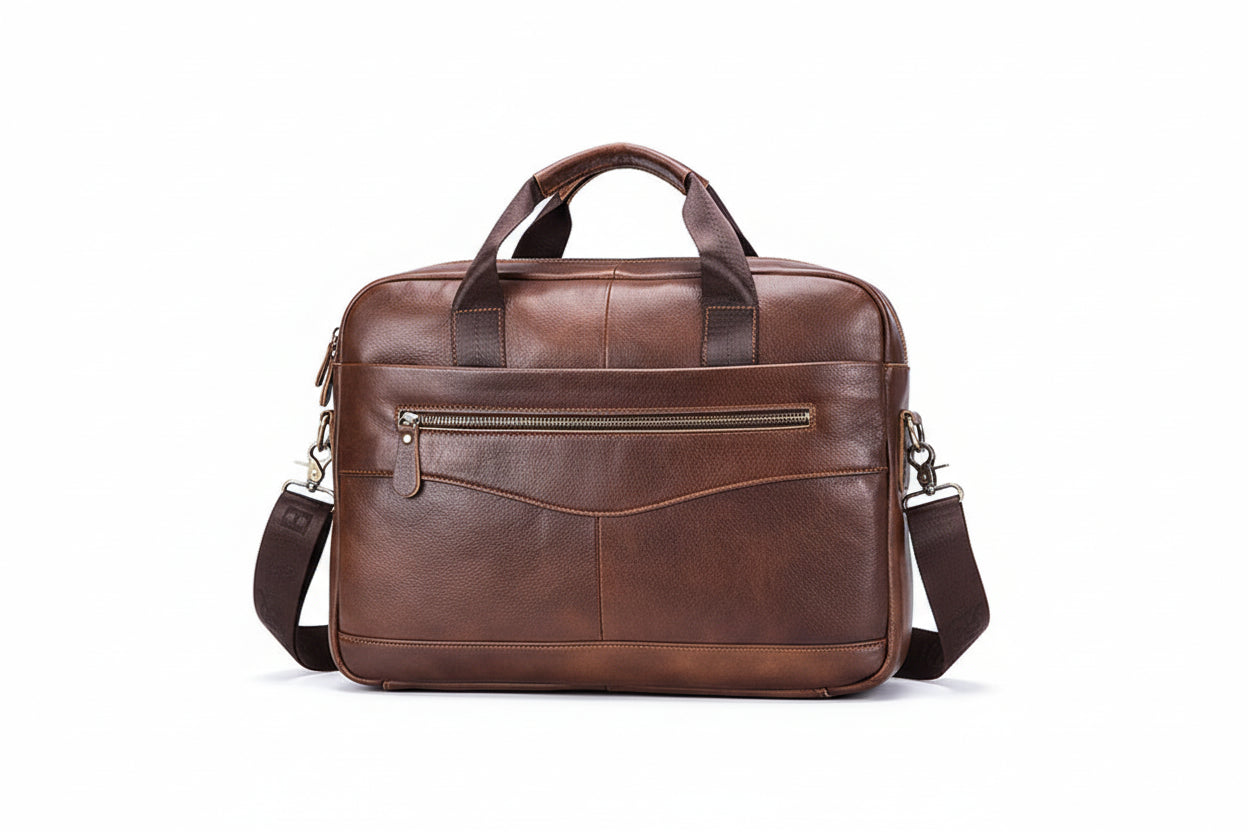 Genuine Cowhide Messenger Bag — Large Capacity