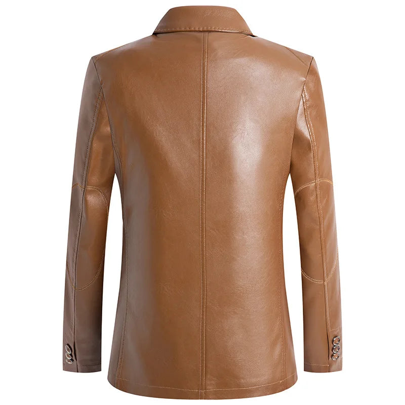 Stand‑Collar Faux Leather Jacket — Casual Solid‑Color Design