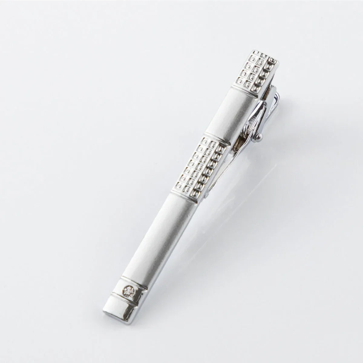 Polished Silver Tie Clip – Crystal Accent