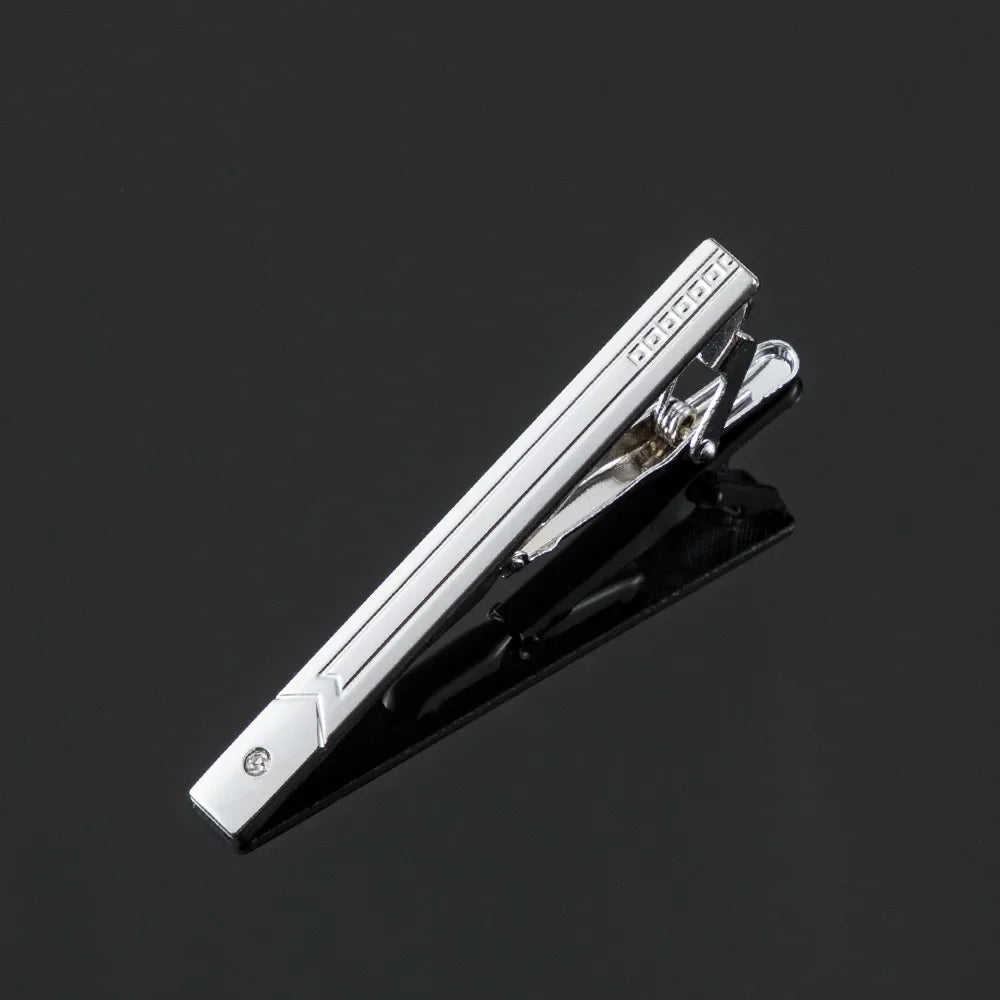 Polished Silver Tie Clip – Crystal Accent