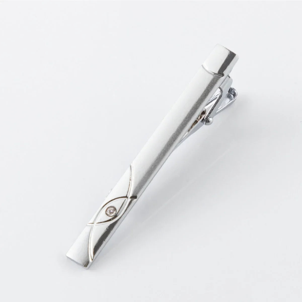Polished Silver Tie Clip – Crystal Accent