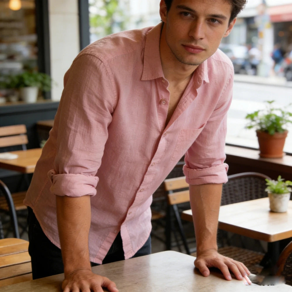 Classic Button-Down Linen Dress Shirt — Casual Fit