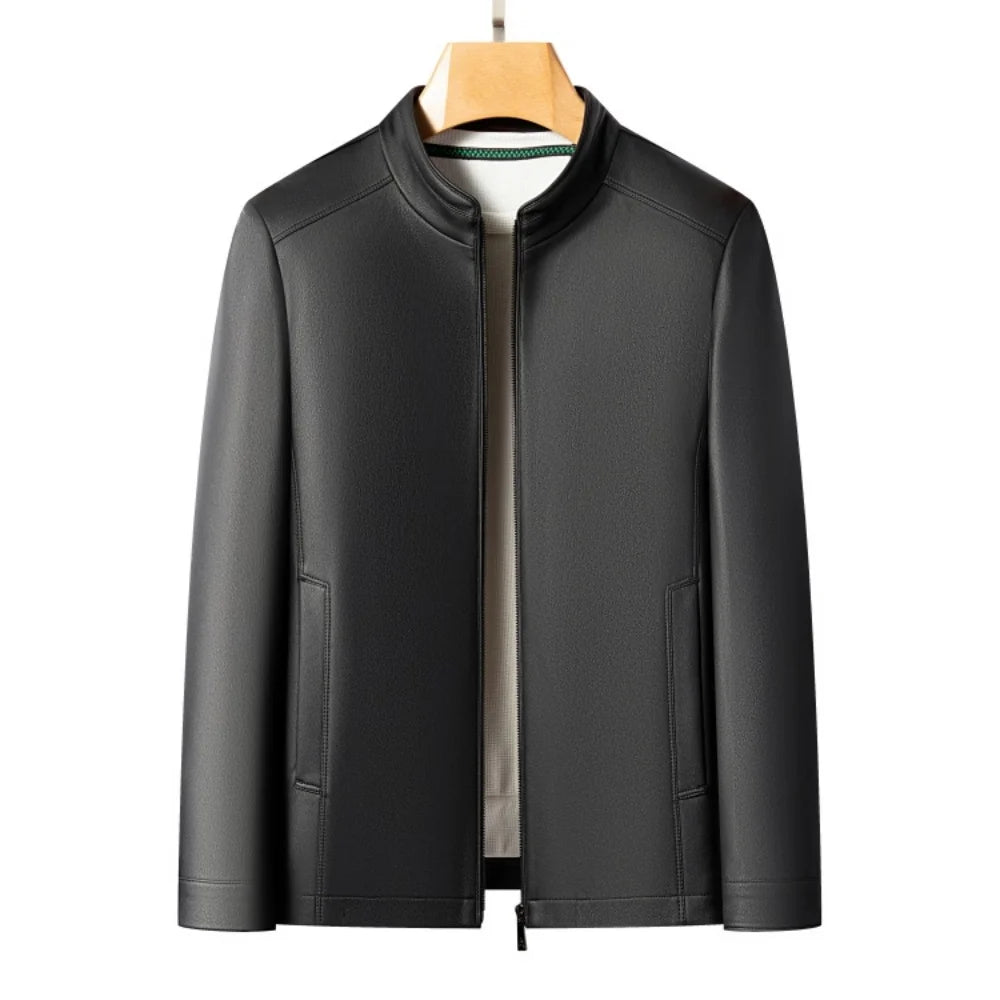 Premium Goatskin Stand‑Collar Leather Jacket