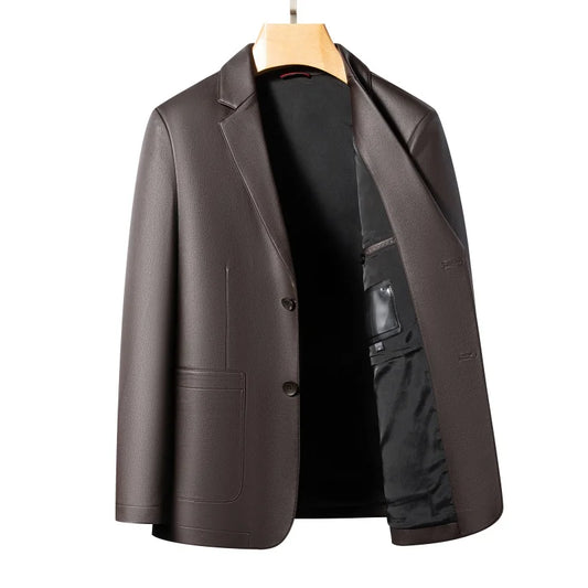 Executive Sheepskin Leather Jacket — Slim‑Fit Turn‑Down Collar