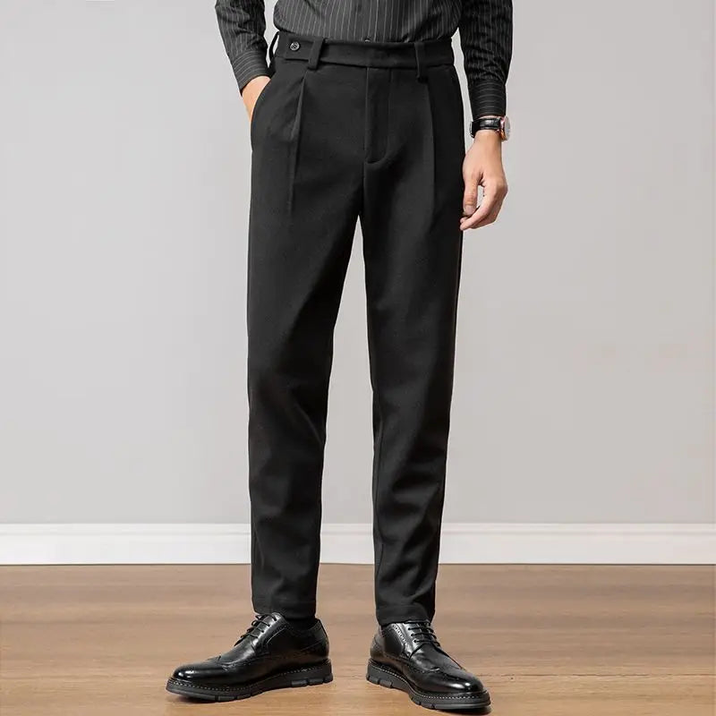 Wool‑Blend Straight Casual Trousers