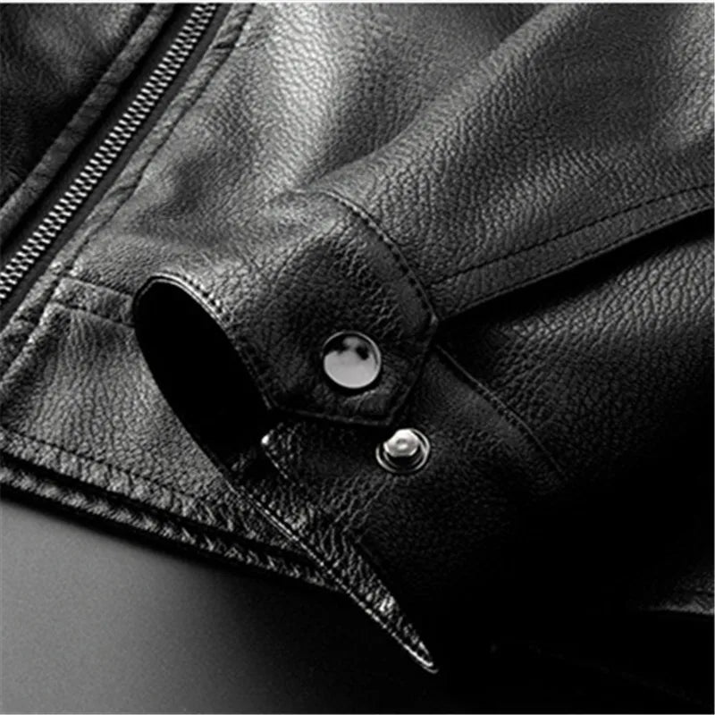 Faux Leather Motorcycle Jacket — Casual Loose‑Fit Streetwear Style