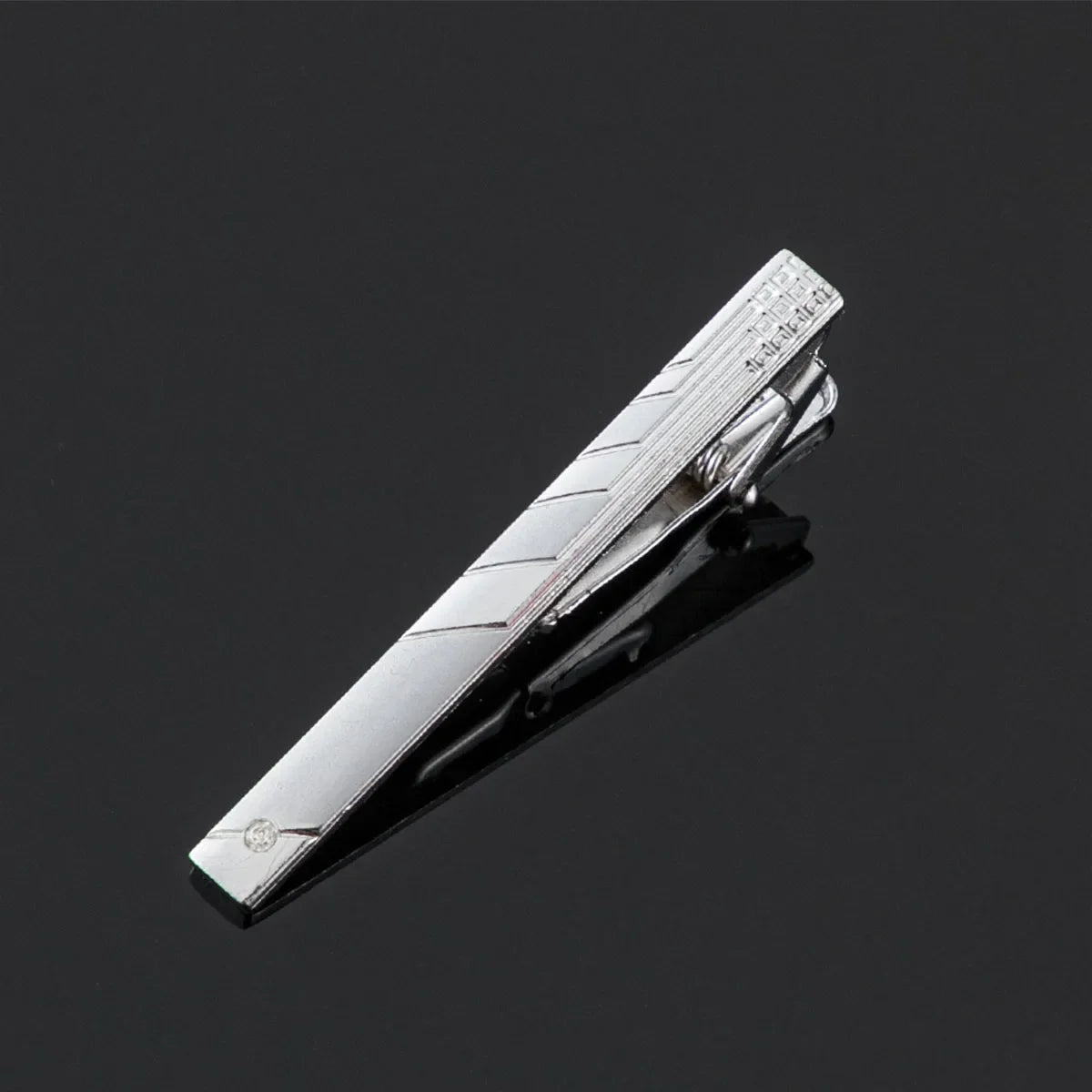 Polished Silver Tie Clip – Crystal Accent