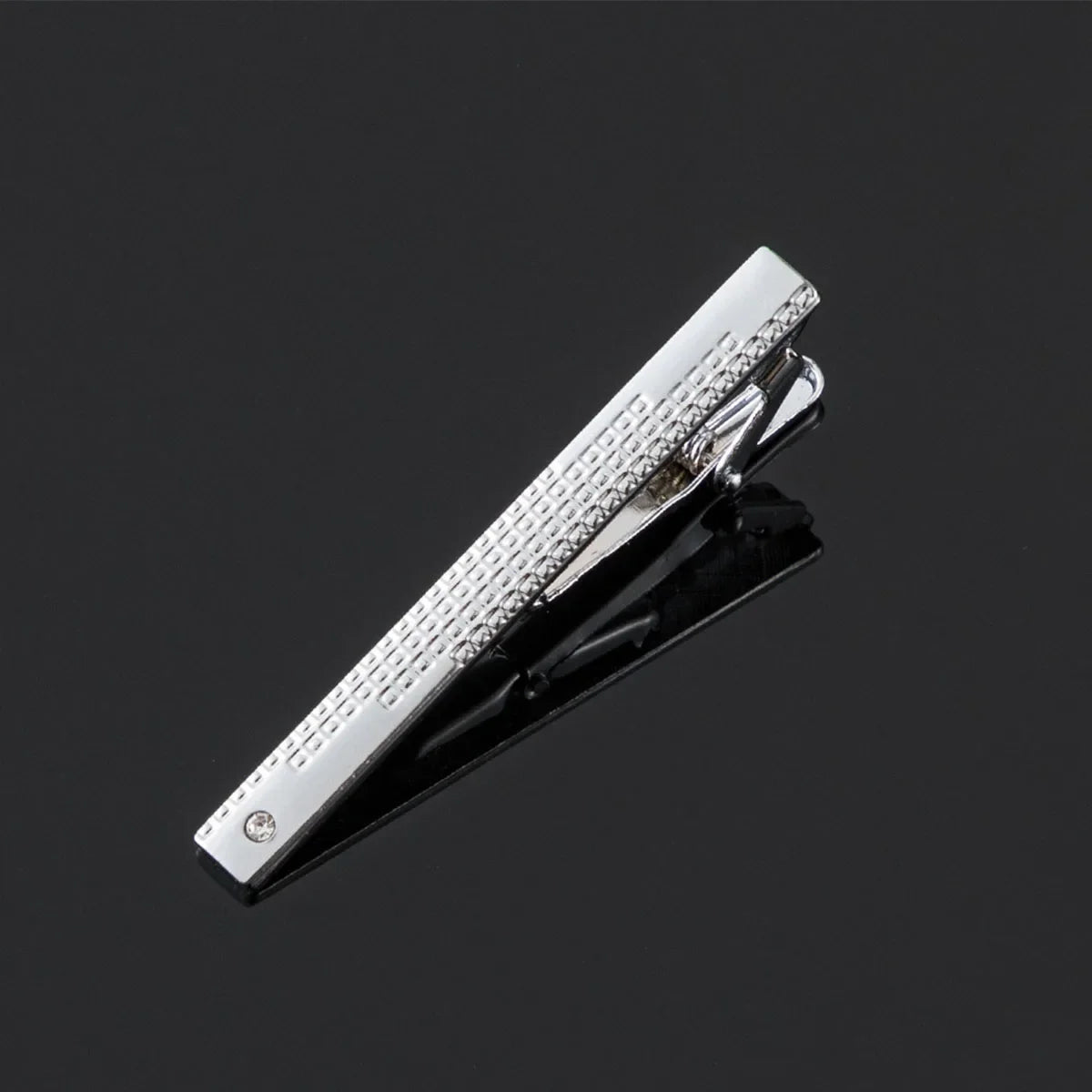 Polished Silver Tie Clip – Crystal Accent