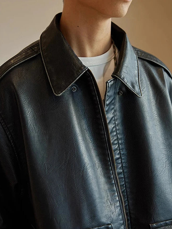 Vintage Faux Leather Jacket — Oversized High‑Street Black