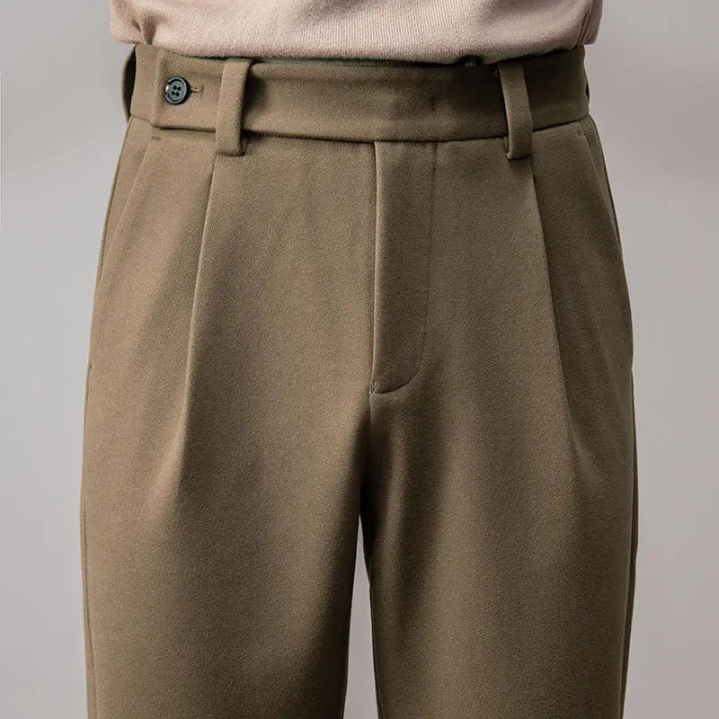 Wool‑Blend Straight Casual Trousers