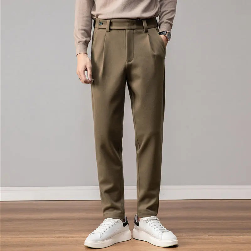Wool‑Blend Straight Casual Trousers