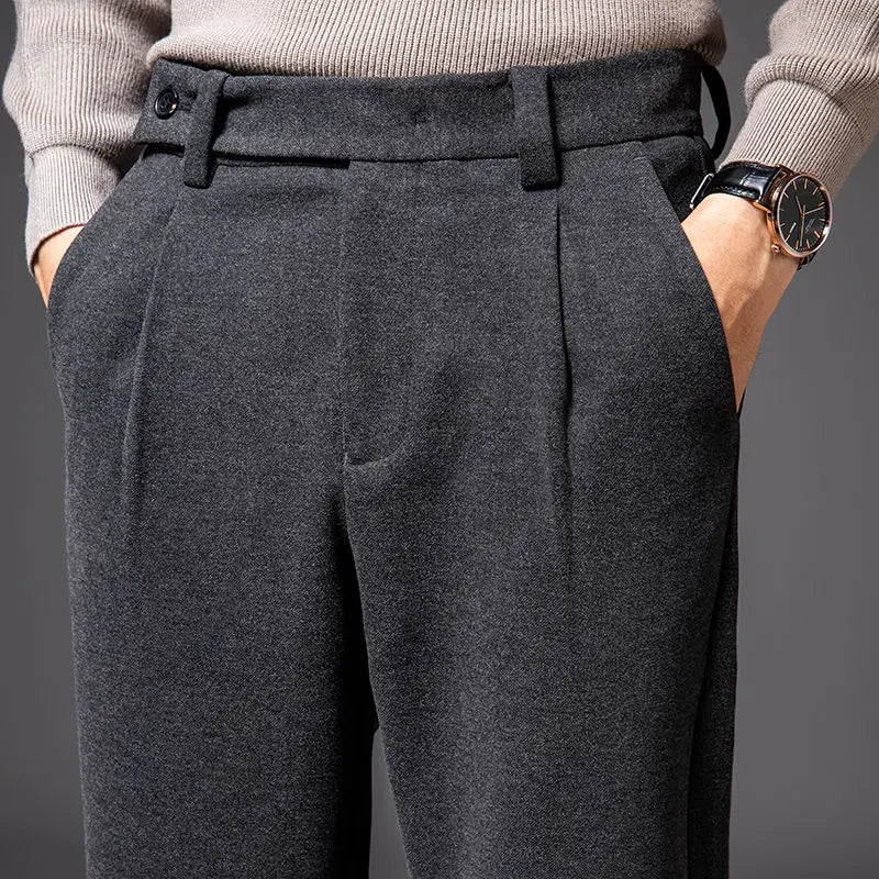 Wool‑Blend Straight Casual Trousers