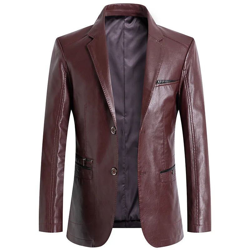 Stand‑Collar Faux Leather Jacket — Casual Solid‑Color Design