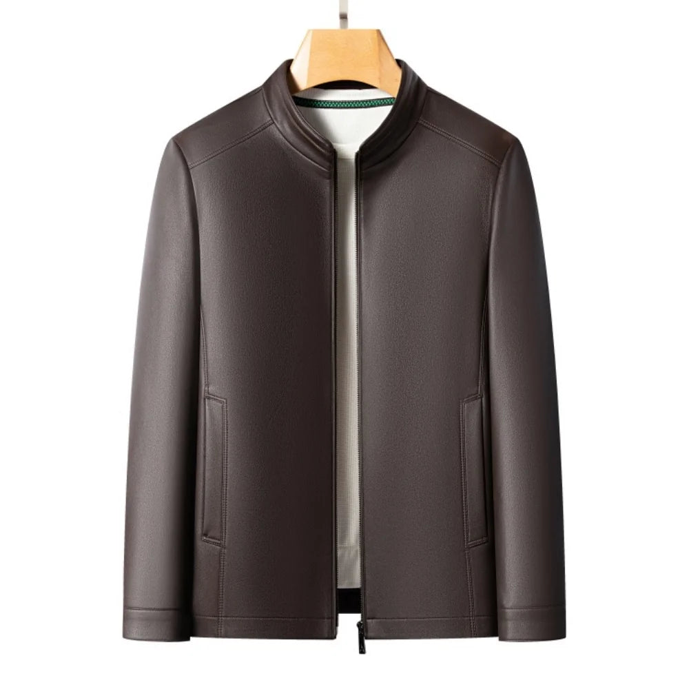 Premium Goatskin Stand‑Collar Leather Jacket