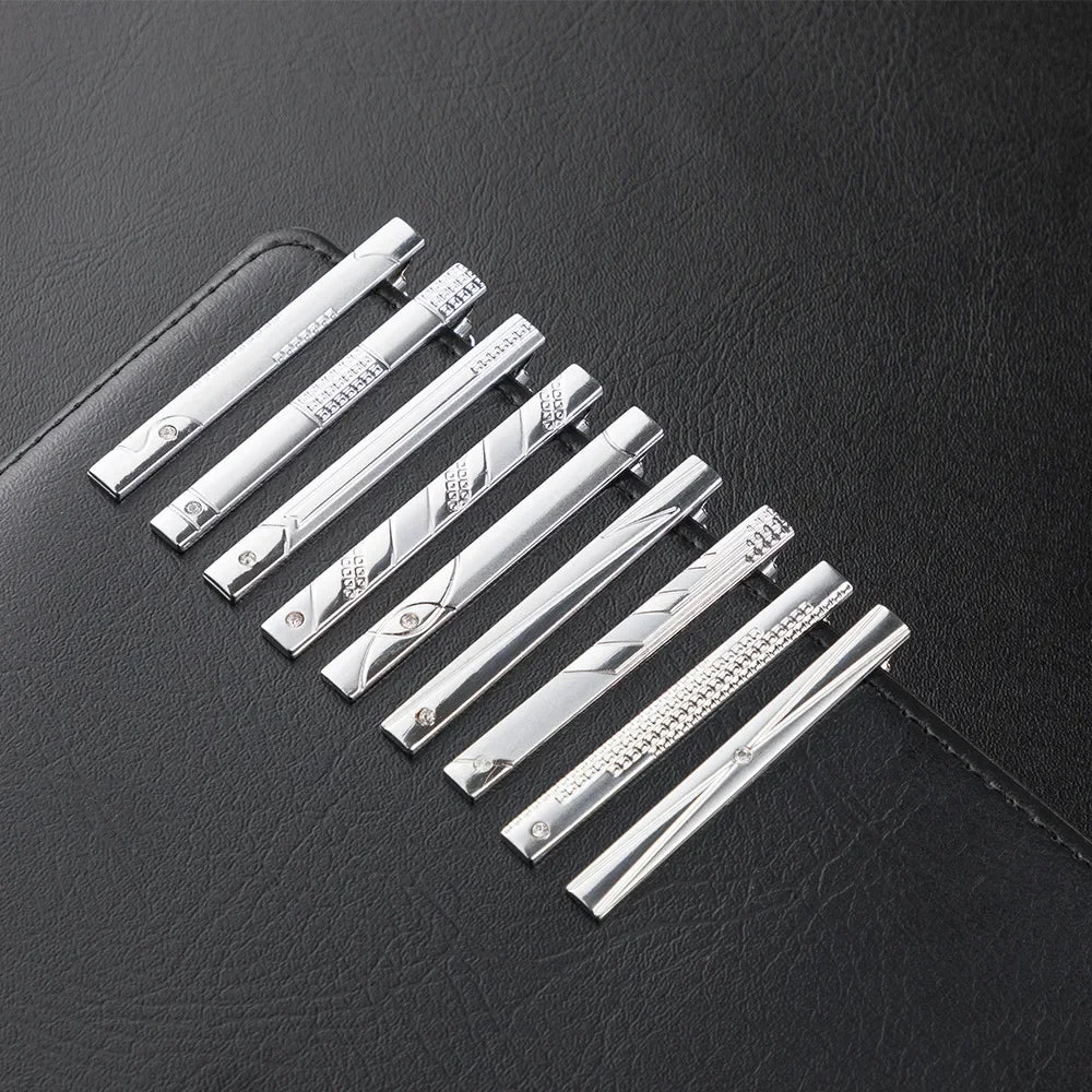 Polished Silver Tie Clip – Crystal Accent